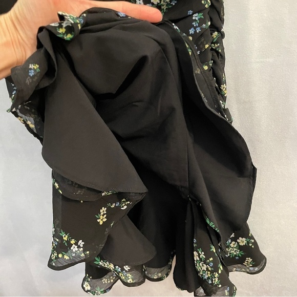 Banana Republic Black Floral Dress Flutter Sleeve V-Neck Cinch Dress - Picture 12 of 16